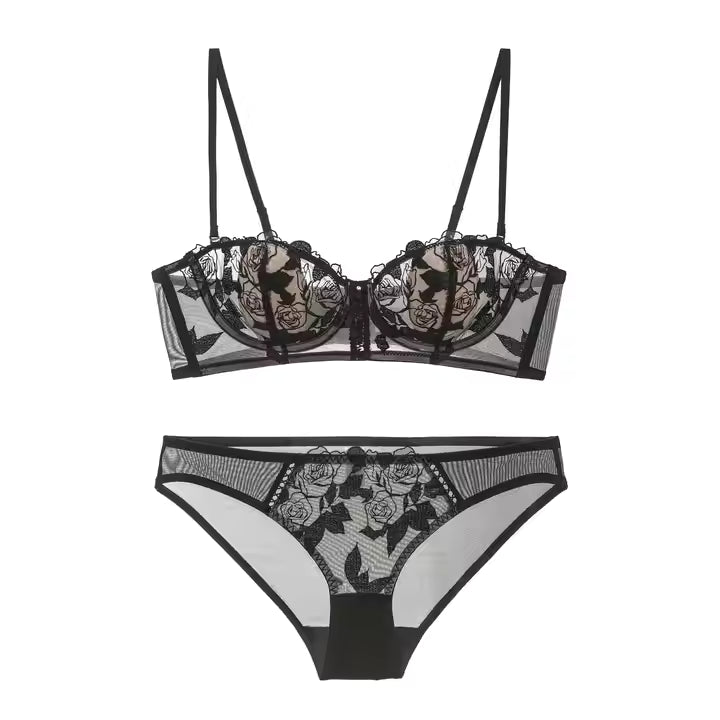 Sexy Lace Lingerie Set with Rose Detail & Rabbit Ear Straps – American Chic